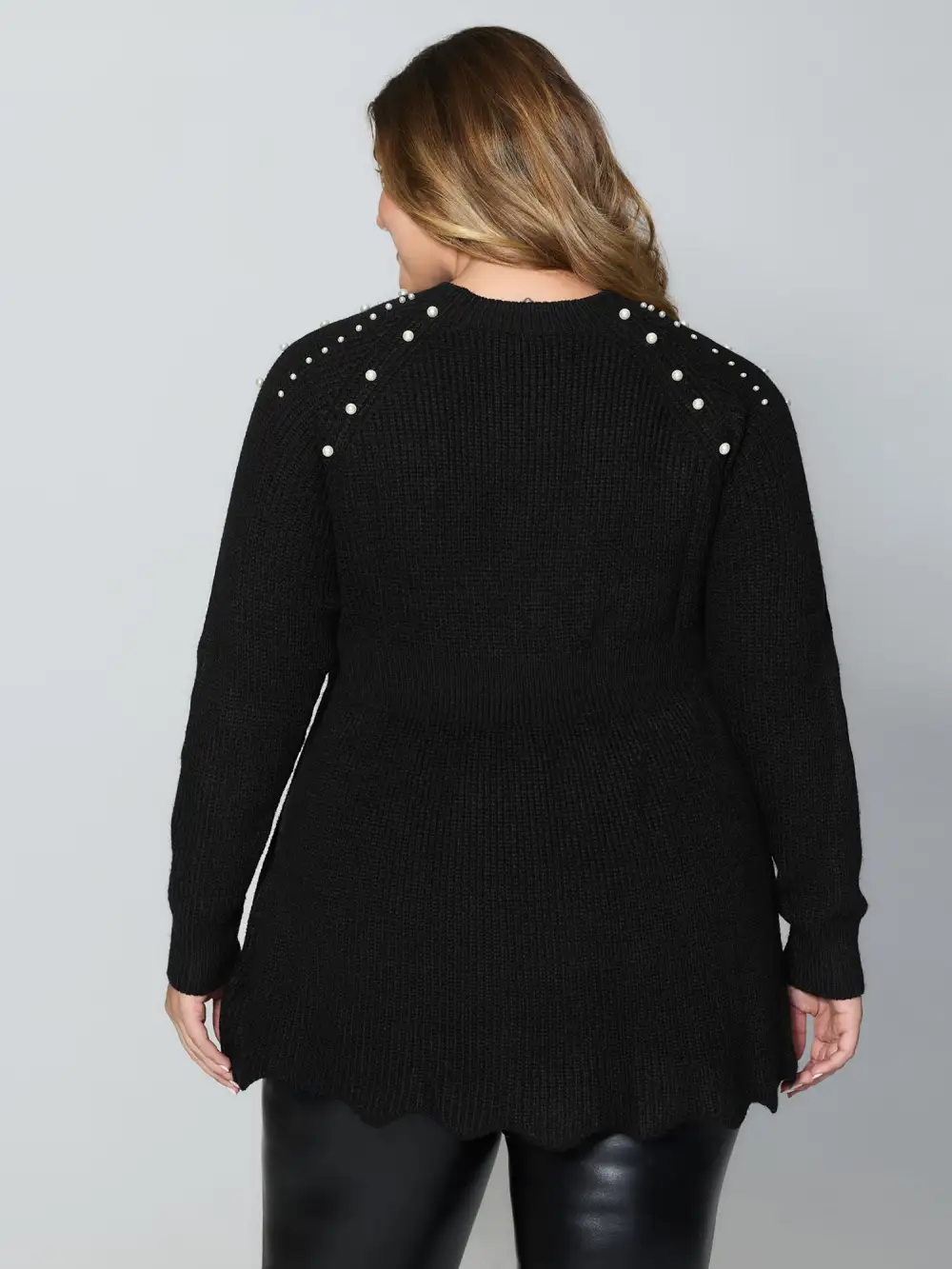 Pearl Detail Cinched-Waist A-Line Pullover