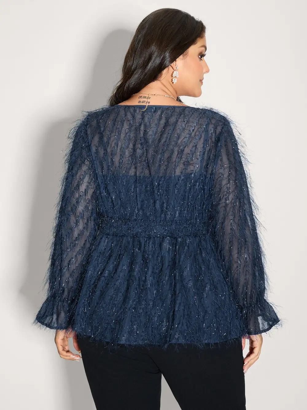 Textured Shirred Waist Sheer Blouse