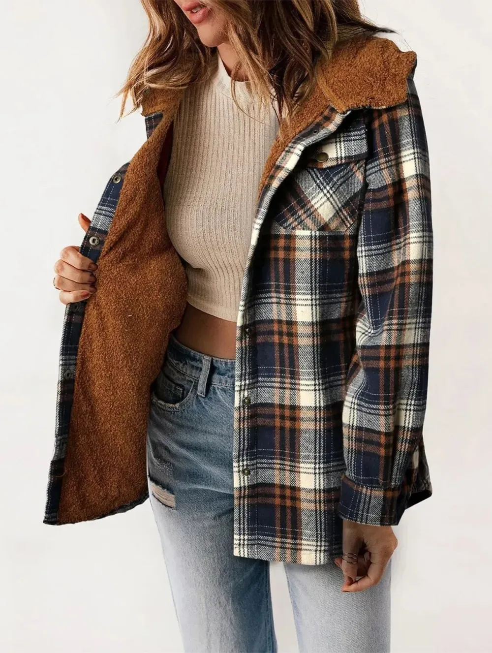 ⚡Black Friday Fun 🖤Women's Hooded Plaid Fleece Coat