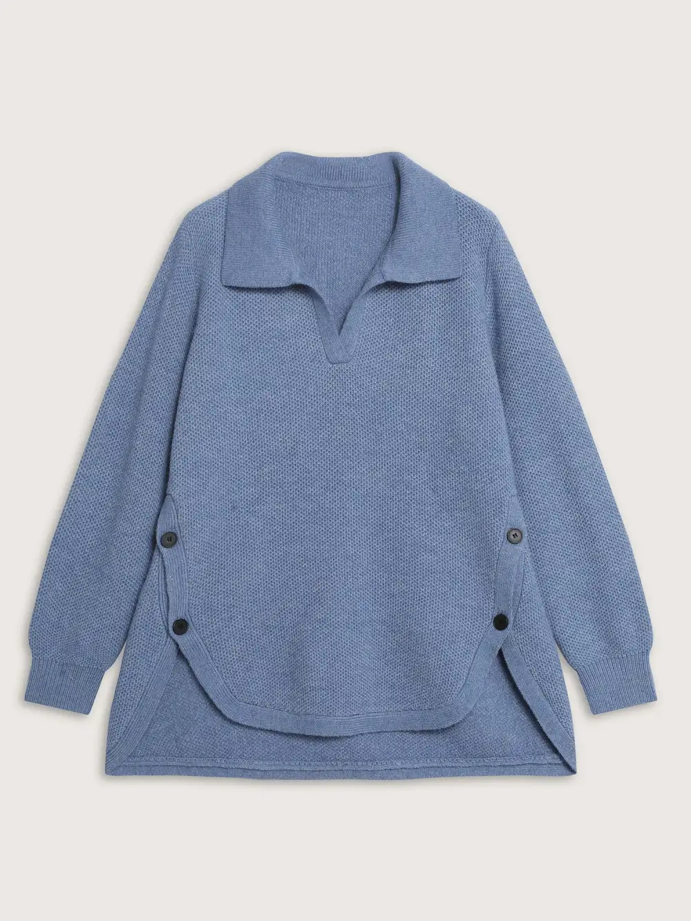 Polo Collar Side Buttons Curvy Pullover
