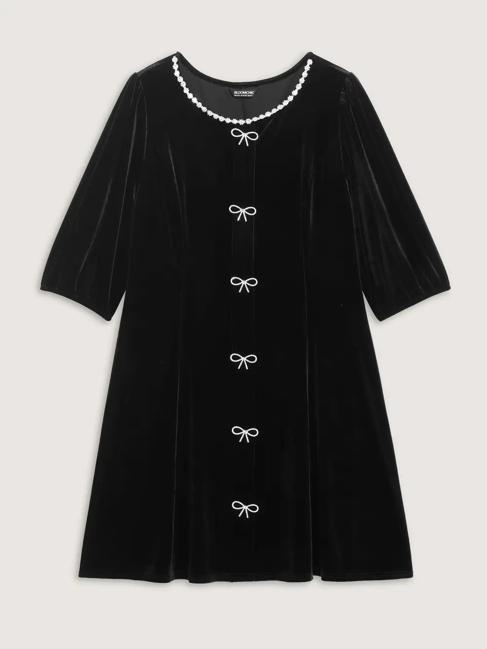 Bowknot Metallic Detail Knee-Length Dress