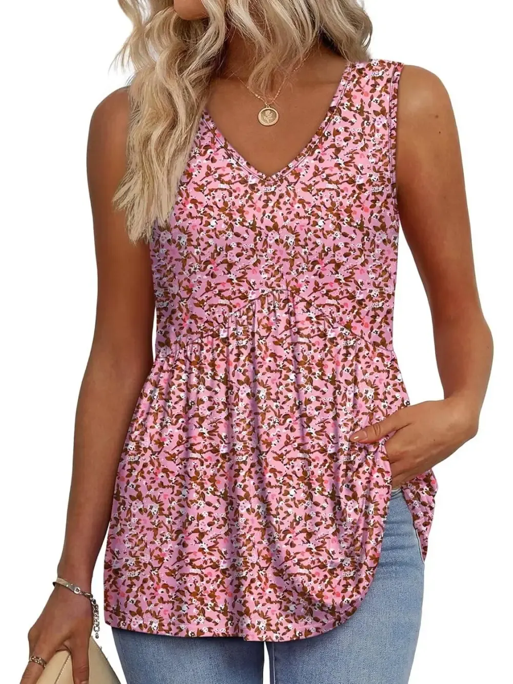 📣Women Dressy Sleeveless V Neck Babydoll Tank Tops