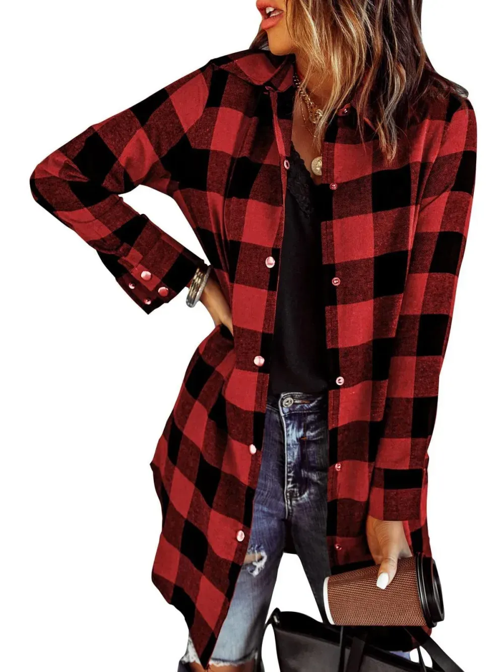 2025 Women's Flannel Long Sleeve Plaid Button Down Shirts