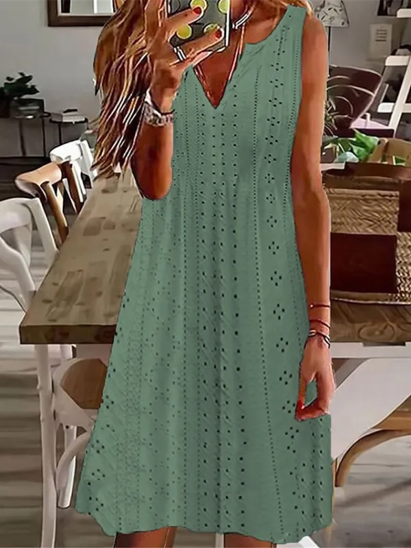 Women's White Dress Casual Dress Tank Dress Midi Dress Eyelet Basic Classic Daily Split Neck Sleeveless Summer Spring Black White Plain