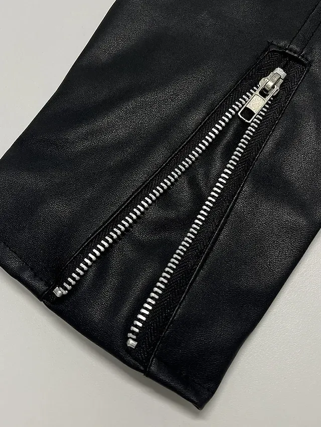 Women's Faux Leather Jacket Fall Moto Biker Coat Waterproof Street Wear with Pocket Zipper Turndown Casual Outerwear Long Sleeve Winter Windproof Black Blue Wine M L XL