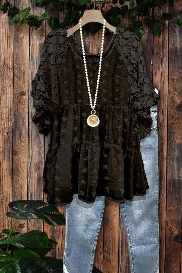 Floral Pattern Lace Patchwork Blouse