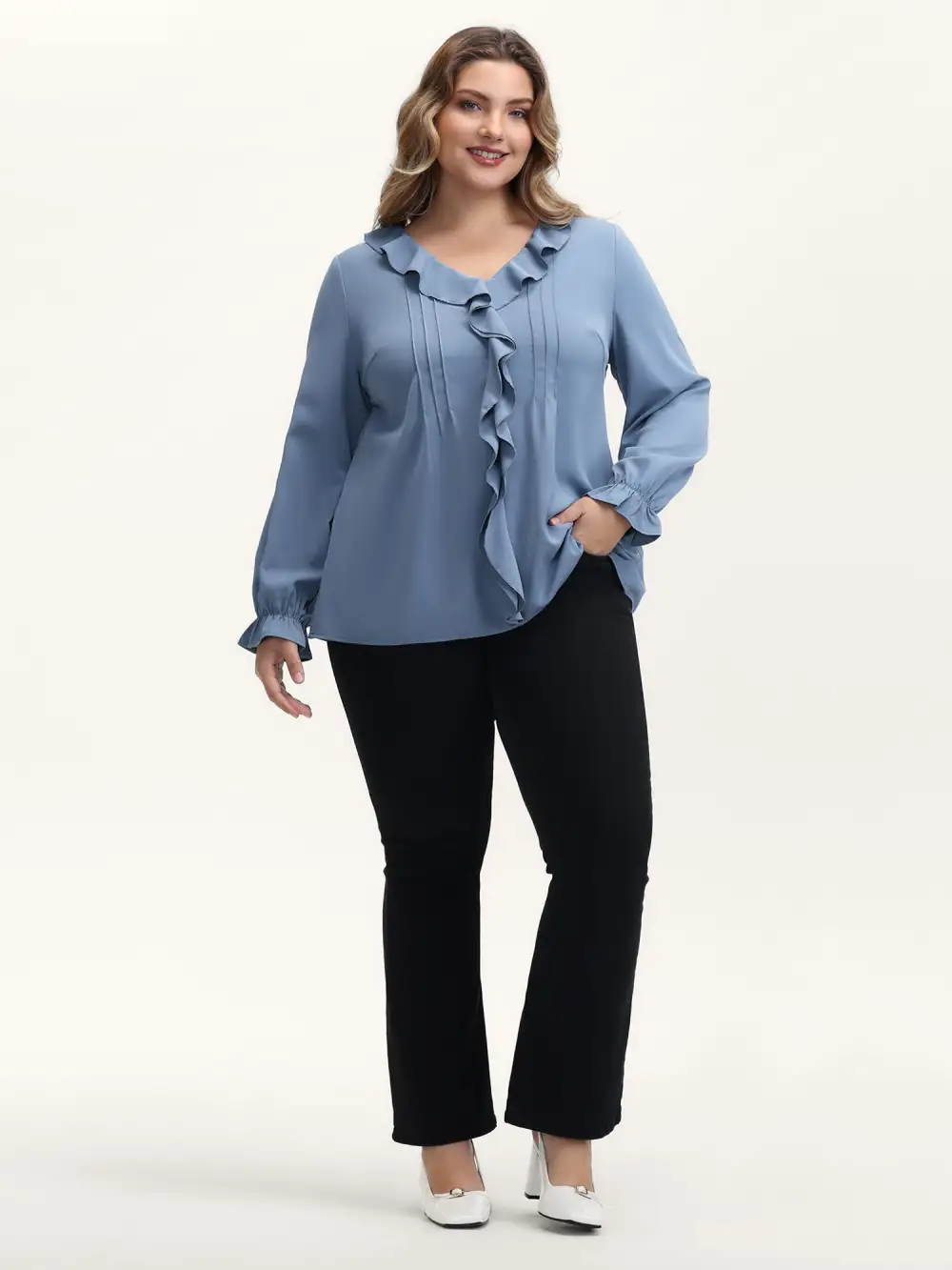 Lotus Leaf Edge Toothpick Pleats Blouse