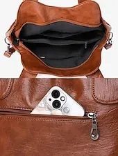 Women's Vintage Brown Faux Leather Tote Bag with Dual Handles and Adjustable Crossbody Strap – Spacious and Stylish for Everyday Use