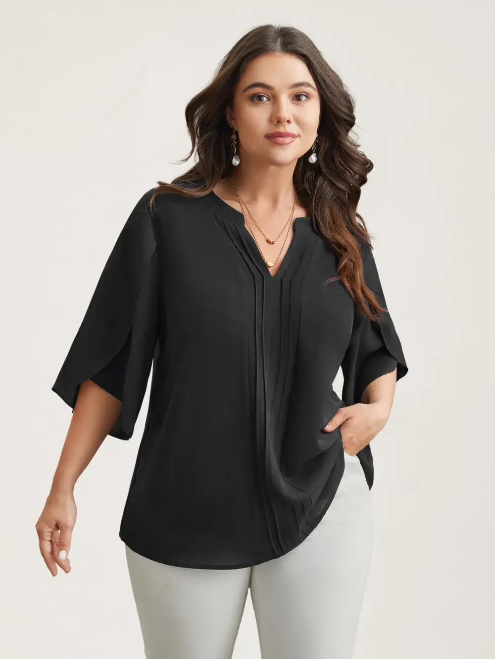 Petal Sleeve Toothpick Pleats Shirt