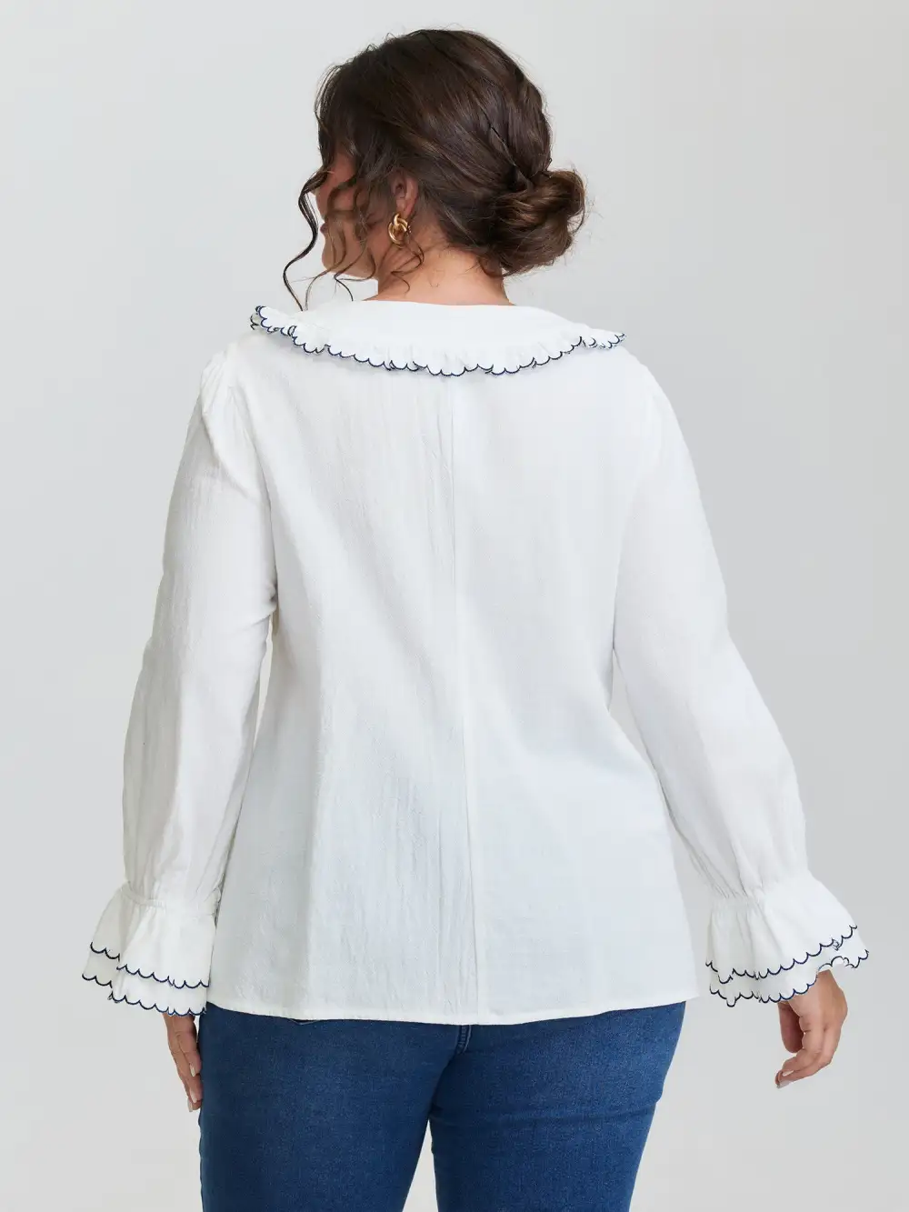 Pure Cotton Embroidered Doll Collar Blouse