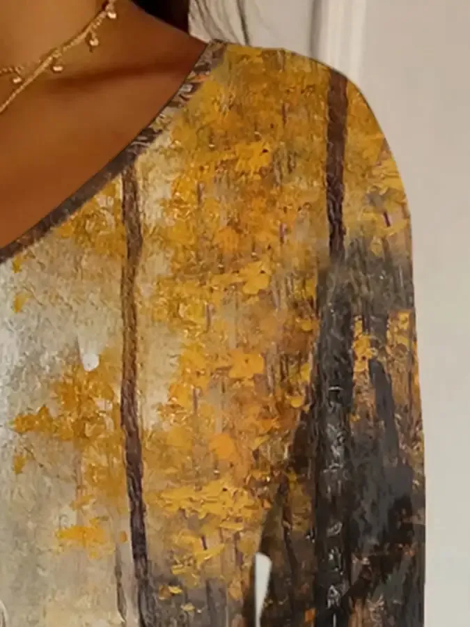 Women's Fall Faith Design Printed Striped Fabric Casual V-Neck Mid-Sleeve T-Shirt