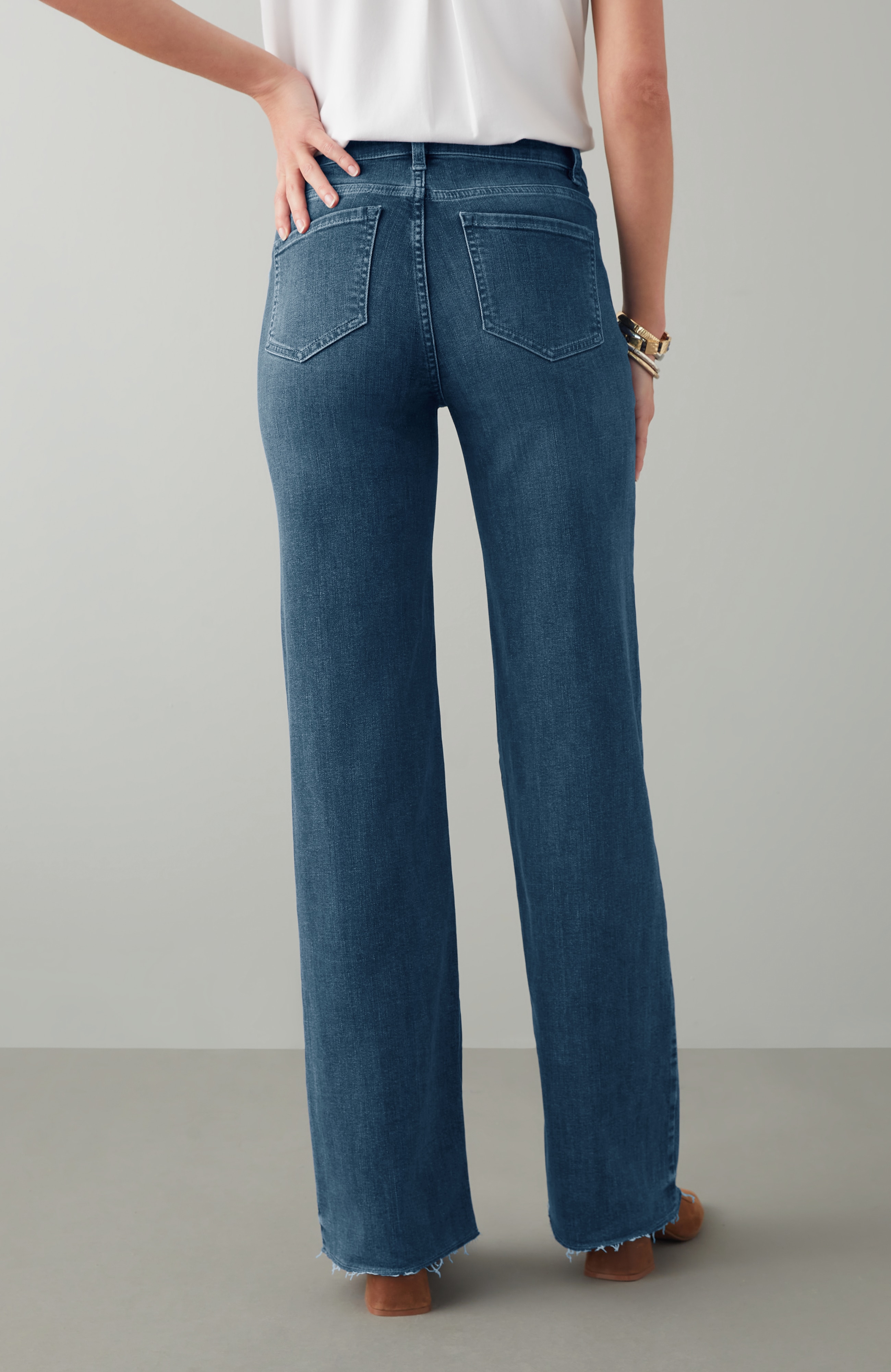 Fringe-Hem Wide-Leg Jeans