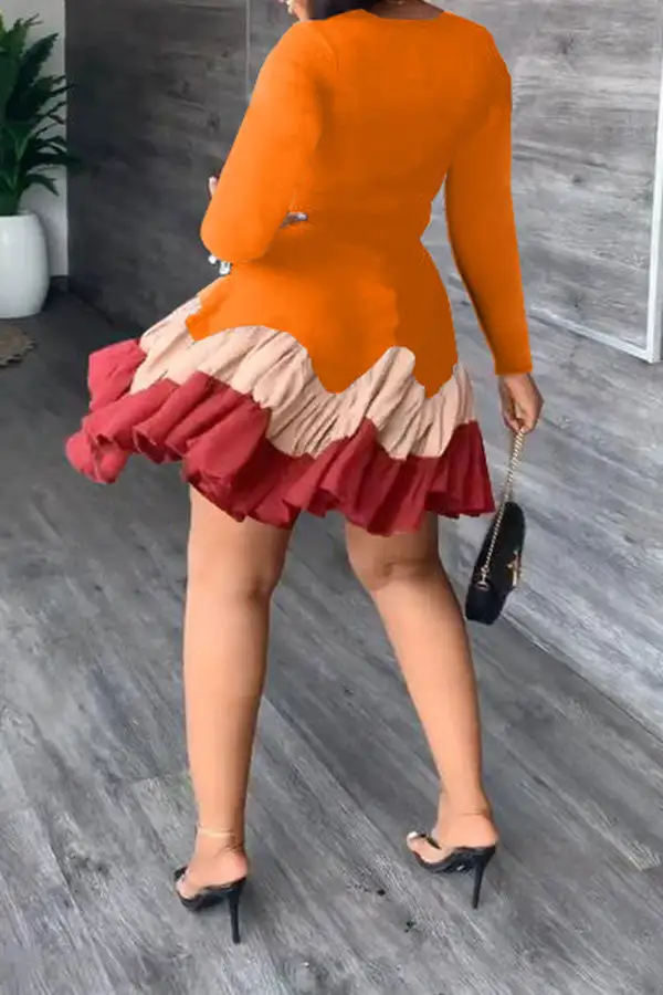 Color Block Classic Tiered Ruffle Mini Dress