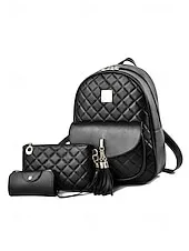 Women's Quilted Pink Leather Backpack Wristlet Card Holder Three-Piece Set , Including Wallet and Card Holder, Fashionable and Practical, Suitable for Daily Use, Work and Casual Outings