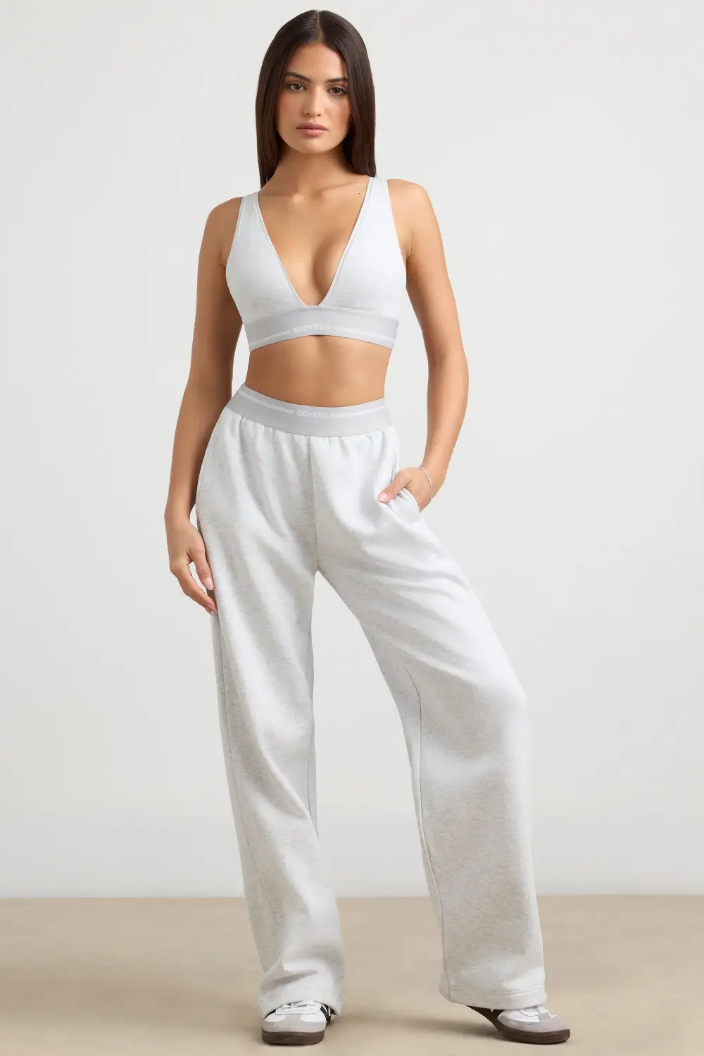 Fluid - High-Waist Straight-Leg Joggers in Grey Marl