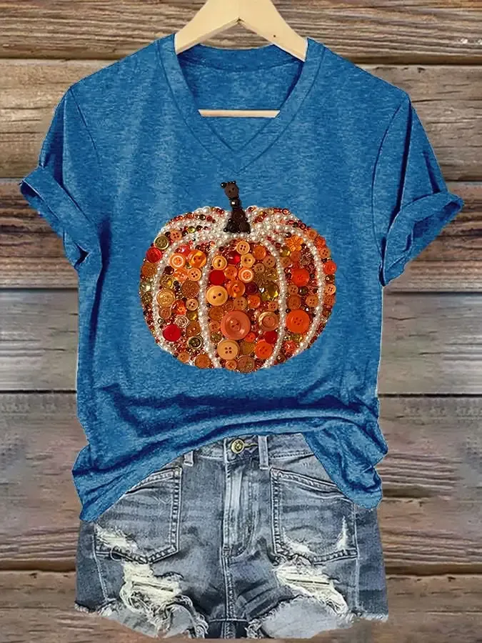 Women's Autumn Pumpkin Print Casual T-shirt