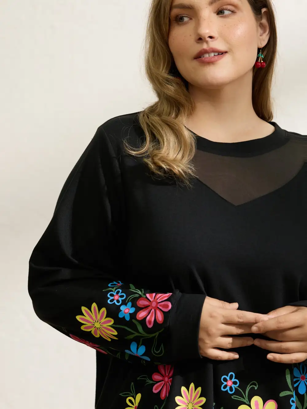 Floral Sheer Lined Contrast Sweatshirt