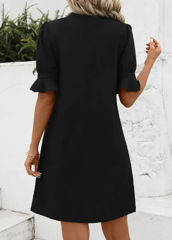 Black Split H Shape Half Sleeve Dress
