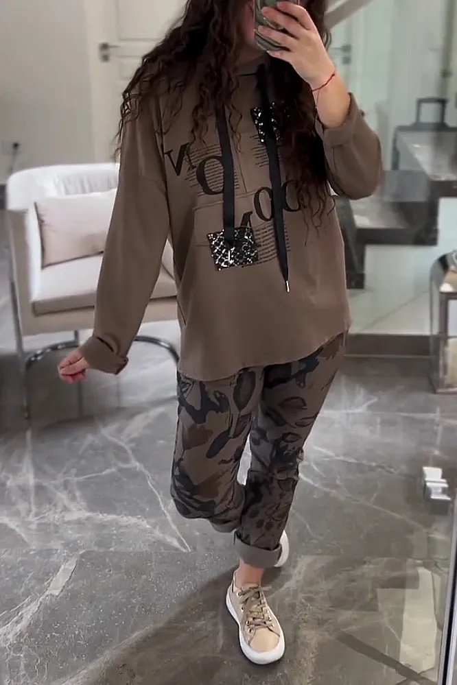 Women's letter patterned hoodie and pants two-piece suit