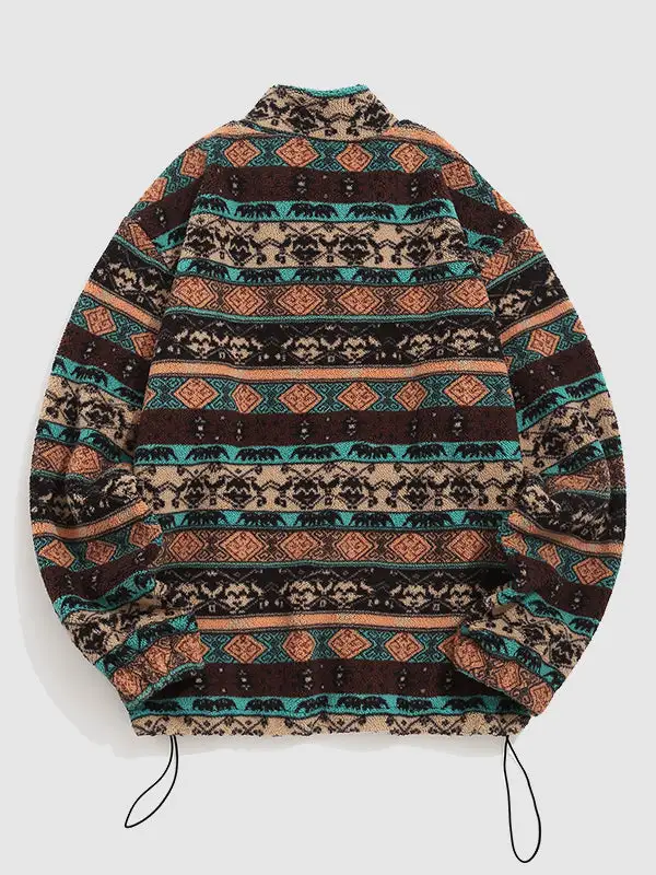 Men's retro ethnic style plush stand collar sweatshirt jacket