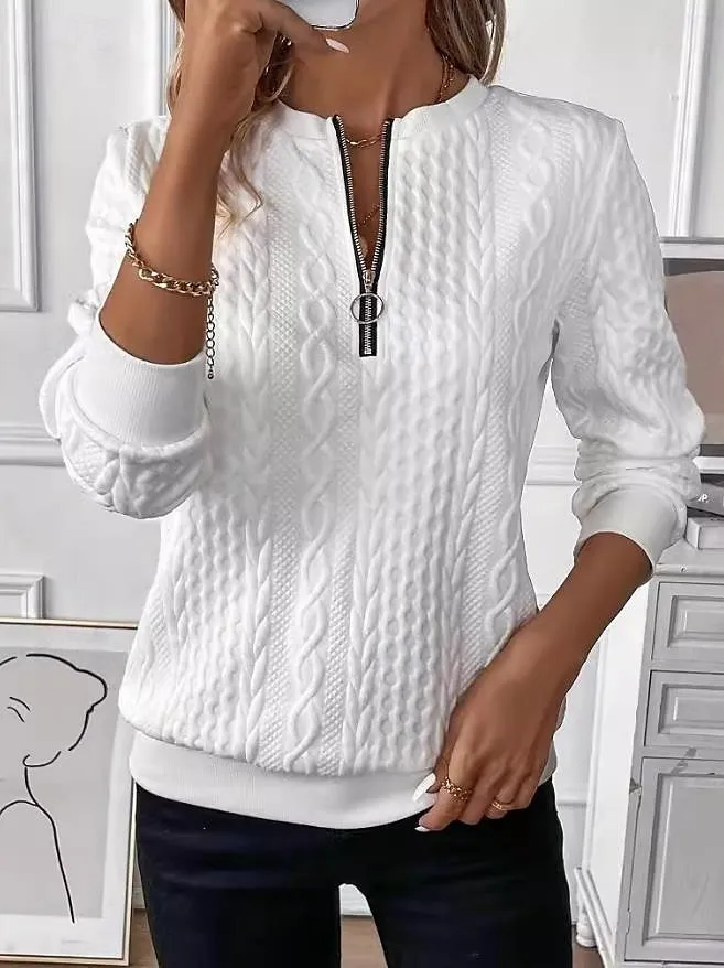 Women's Sweatshirt Elegant Modern Plain Work Crew Neck Zipper Loose Fit Long Sleeve Black White Pink Gray Spring Fall