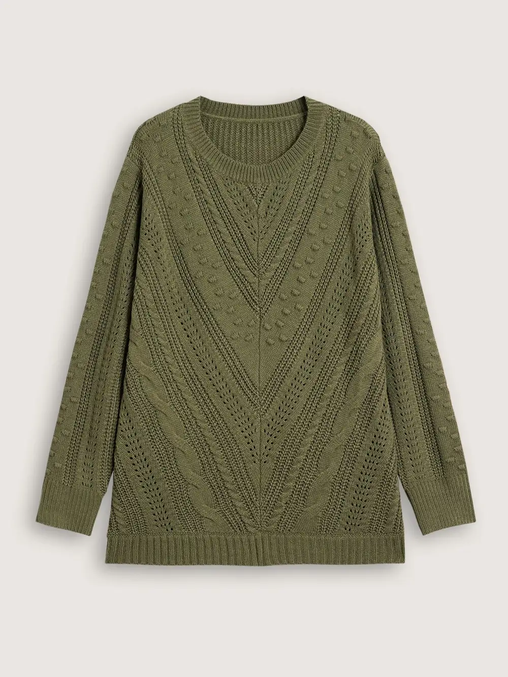 Solid Round Neck Cable Knit Pullover