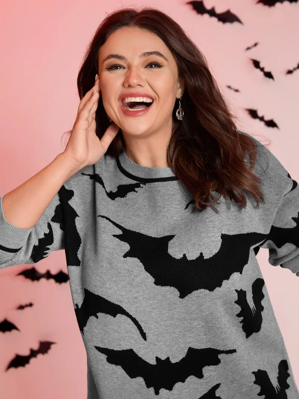 Flying Bats Pattern Crew Neck Pullover