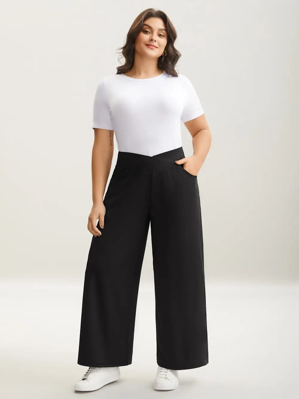 Crossover Waist Very Stretchy Wide-Leg Pants
