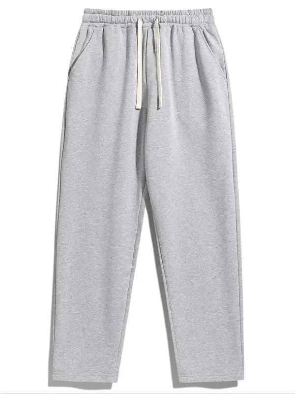 Men's Solid Thermal Lined Drawstring Pants – Casual Loose-Fit Trousers for Daily Wear