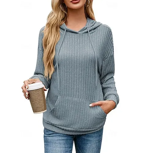 Women's Texture Sweatshirt Waffle Sweatshirt  Pullover Hoodie Sweatshirt Plain Streetwear Casual Long Sleeve Hooded Regular Tops Street Holiday Going out Buttons Black White Pink Wine Fall Winter