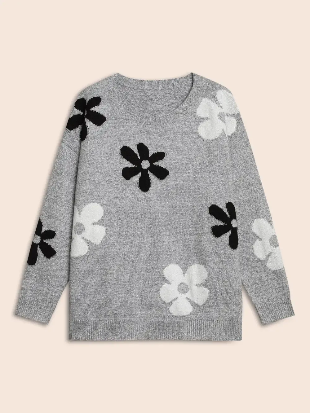 Round Neck Floral Jacquard Pullover