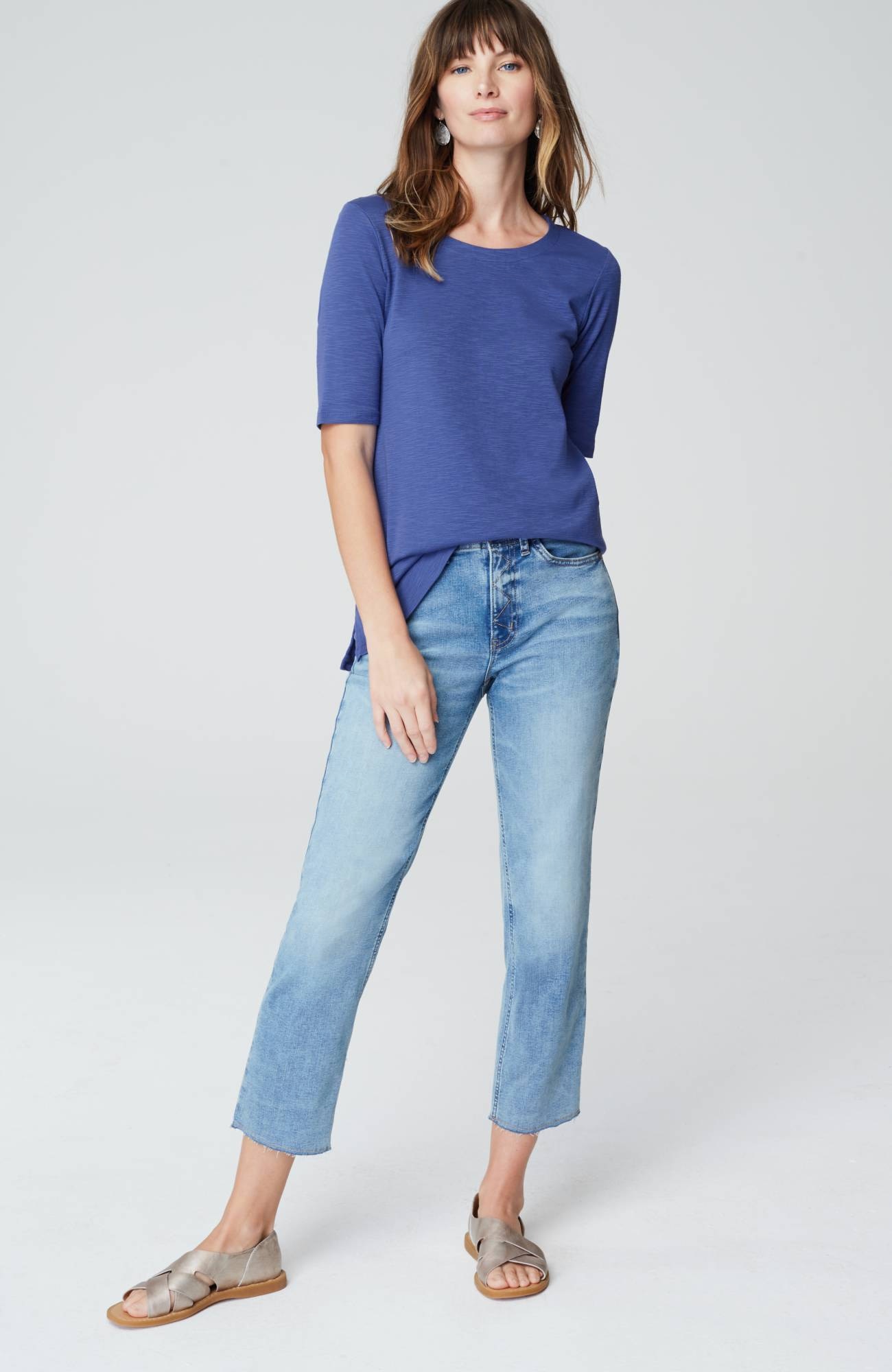 pima-slub scoop-neck side-slit tee