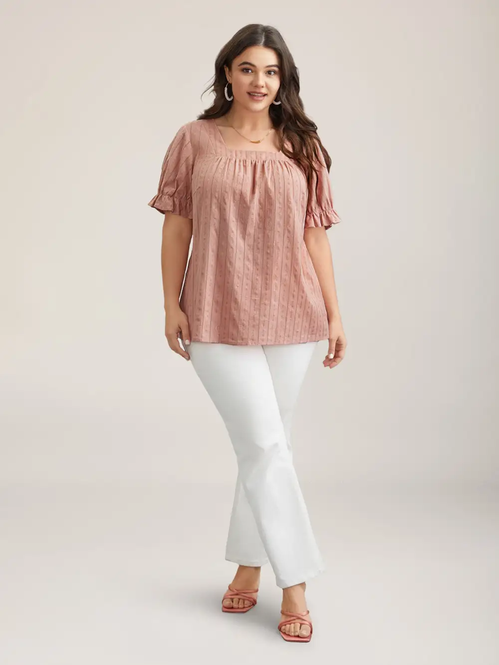 Cotton Square Neck Ruffled Sleeve Shirt