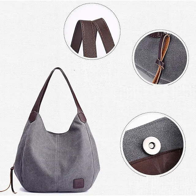 Women's Top Handle Bag Canvas PU Leather Daily Zipper Color Block Black Army Green Blue