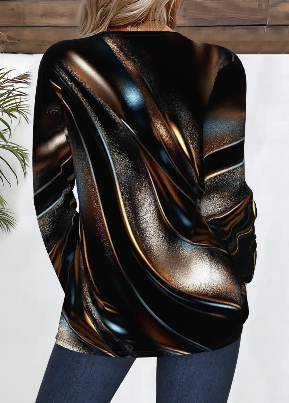 Dark Coffee Dazzle Colorful Print Long Sleeve T Shirt