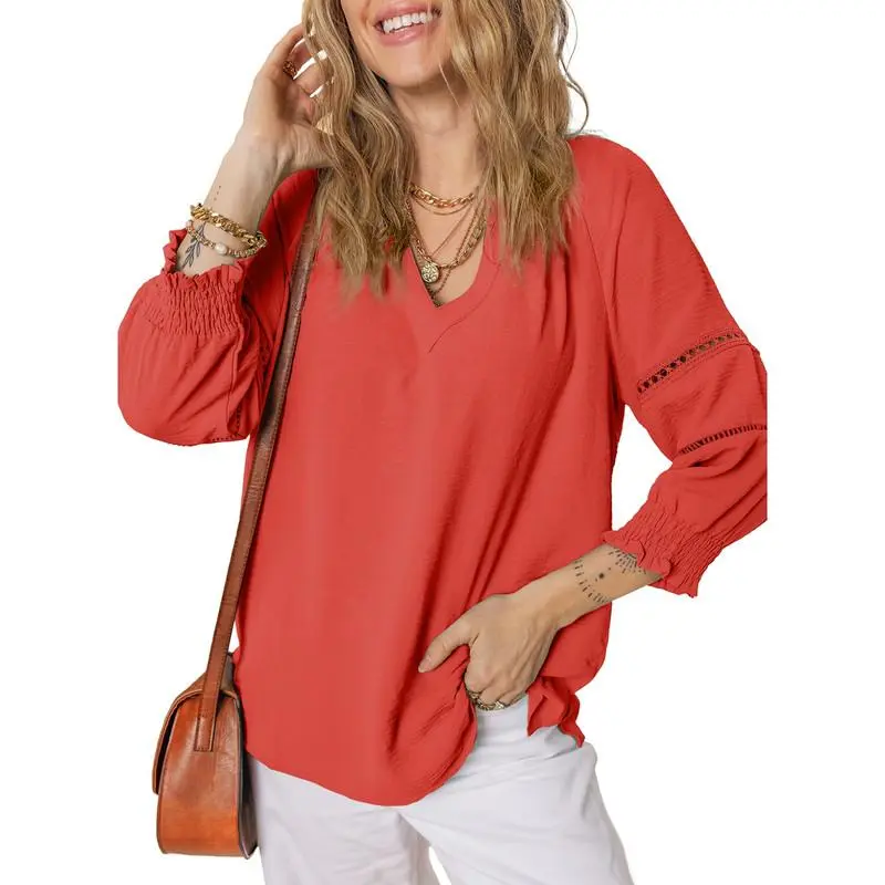 Women's Casual V-Neck Hollow-Out Blouse (3/4 Sleeve, Soft Breathable)