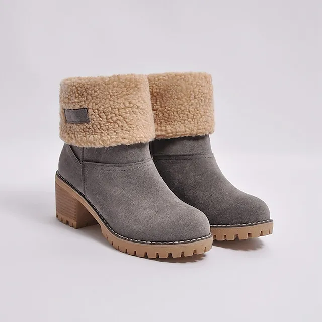 Women's Boots Snow Boots Plus Size Winter Boots Daily Fleece Lined Booties Ankle Boots Winter Pom-pom Chunky Heel Round Toe Fashion Casual Sweet Suede Faux Fur Loafer Solid Colored Black Red Orange