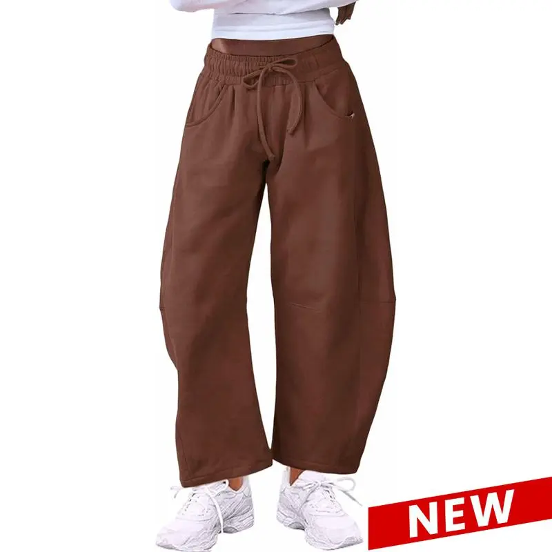 Women's Cotton Barrel-Leg Sweatpants (Drawstring Waist, Pockets)
