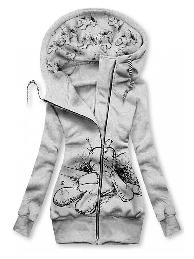 Women's Zip Hoodie Sweatshirt Basic Zip Up Front Pocket Black Pink Blue Floral Butterfly Street Casual Hoodie Long Sleeve Top Micro-elastic Fall & Winter