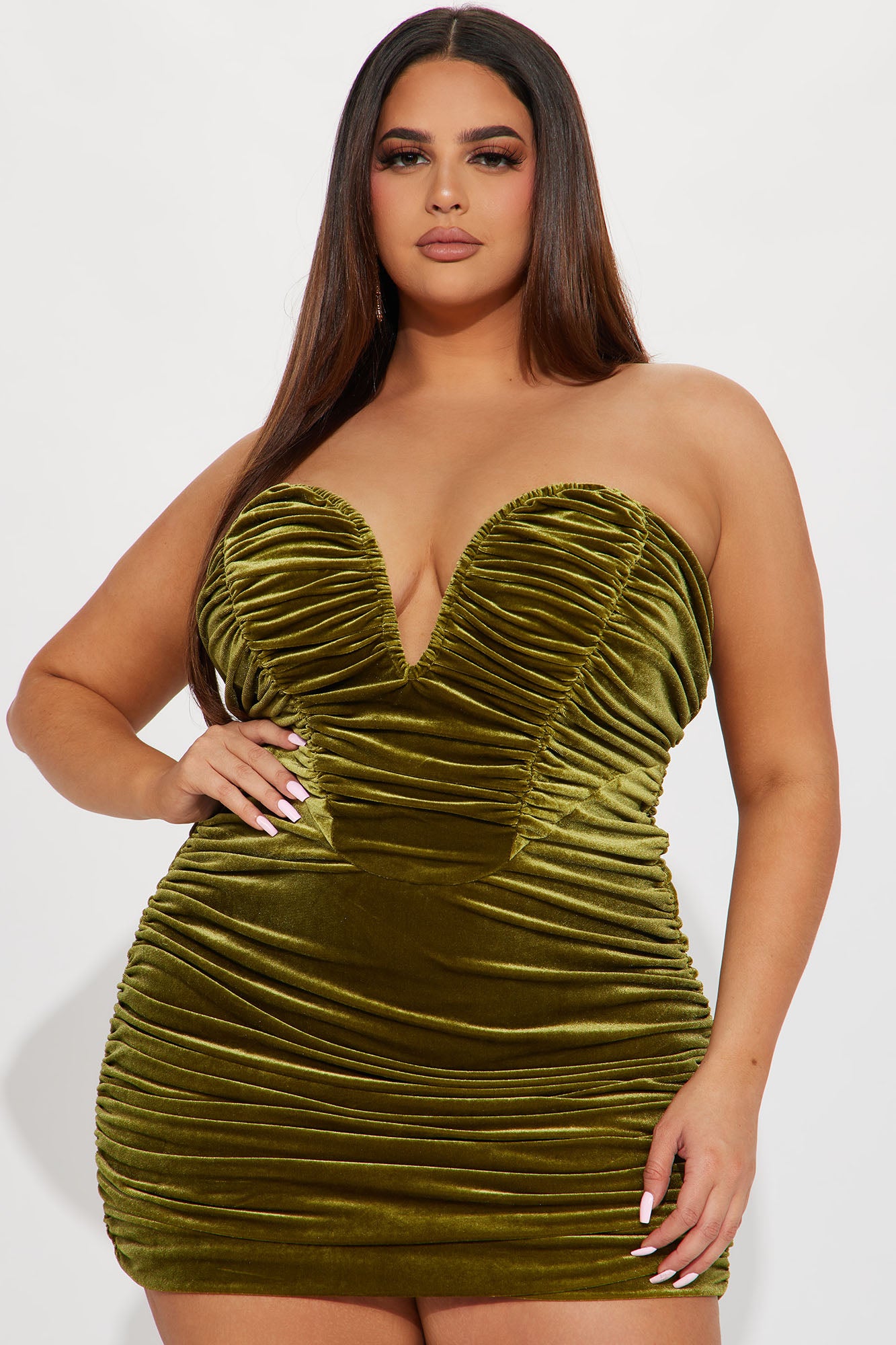 Olivia Velvet Mini Dress - Olive