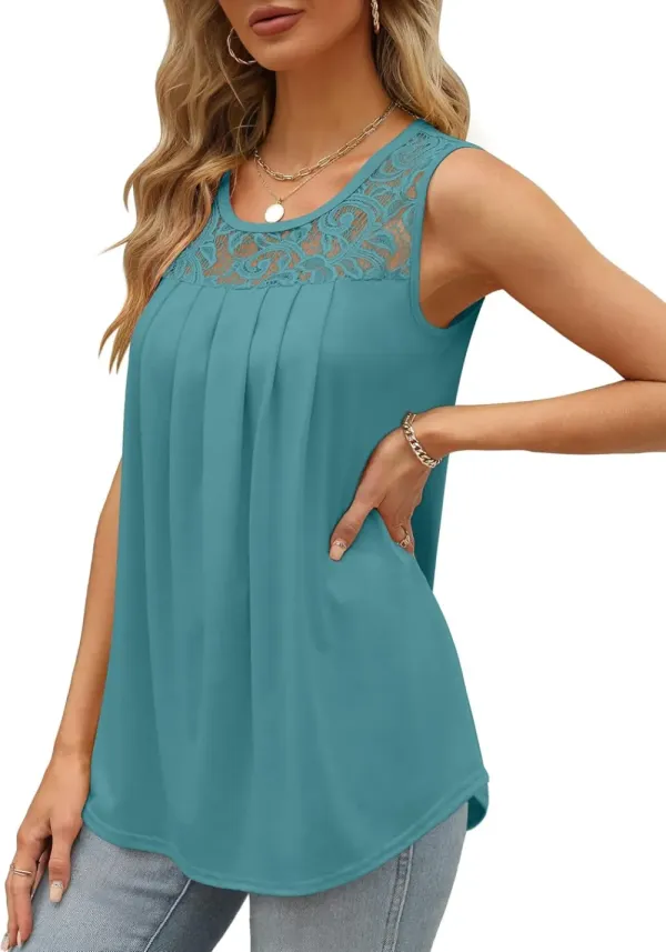 ✨Women's Loose Fit Pleated Scoop Neck Sleeveless Lace Tank Tops