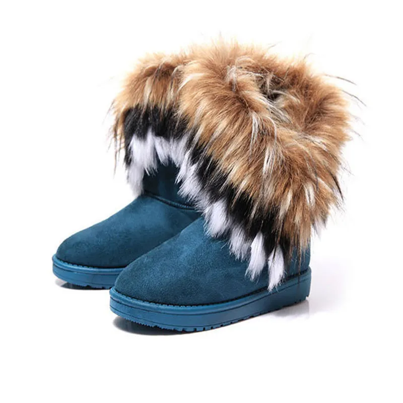 In The Tube Snow Boots Cotton Shoes Fox Fur