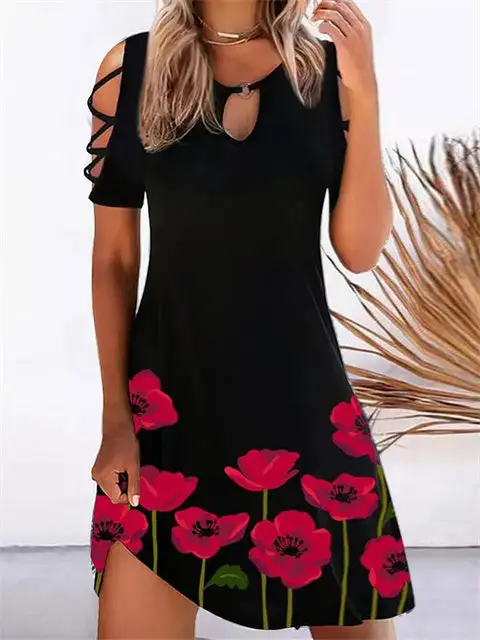 Cold Shoulder Print Mini Dress