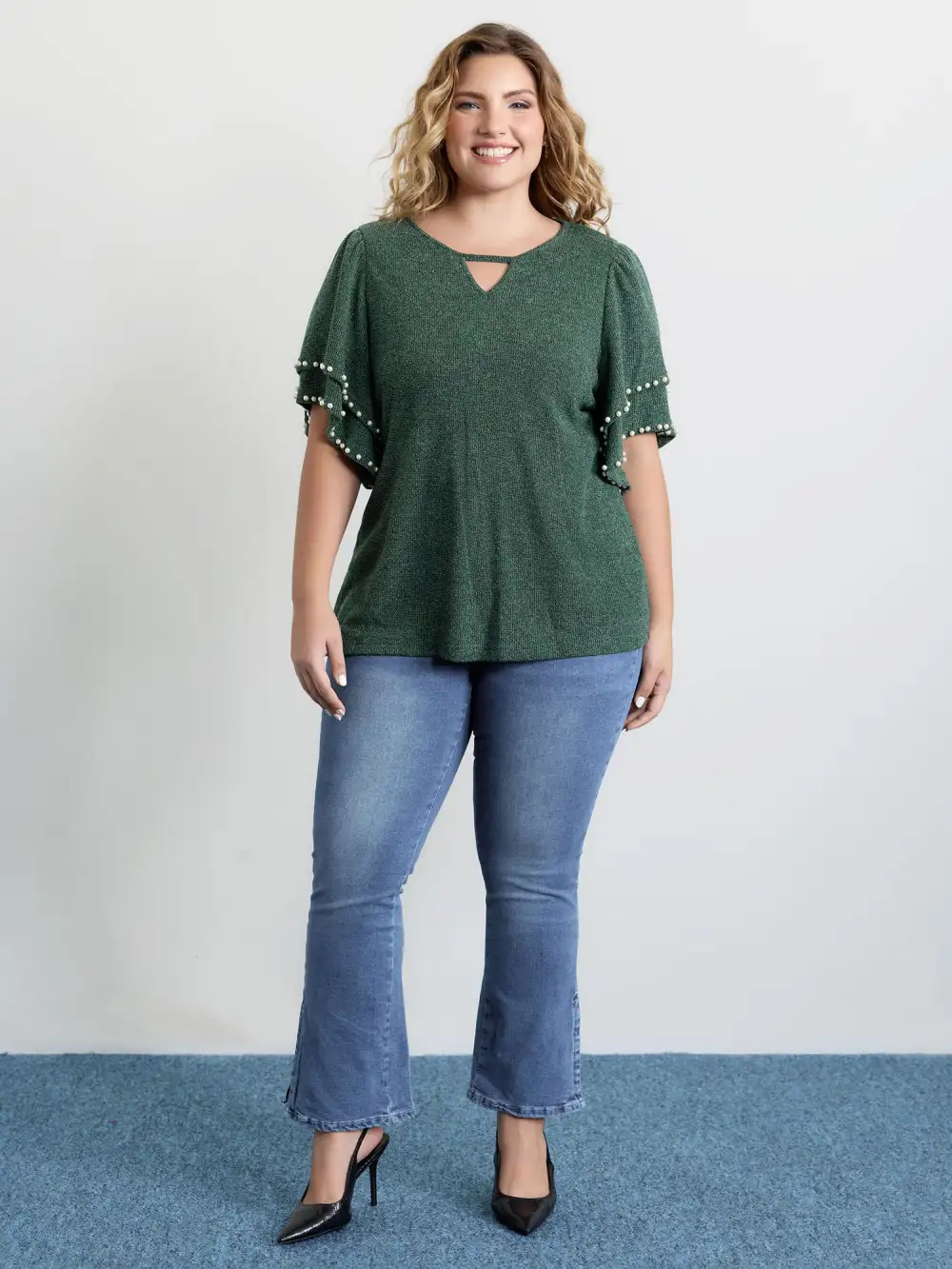 Textured Bead Layered Sleeve T-Shirt