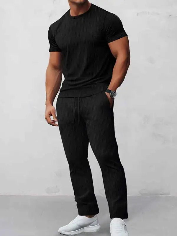 Athleisure Jacquard T-Shirt Pants Set