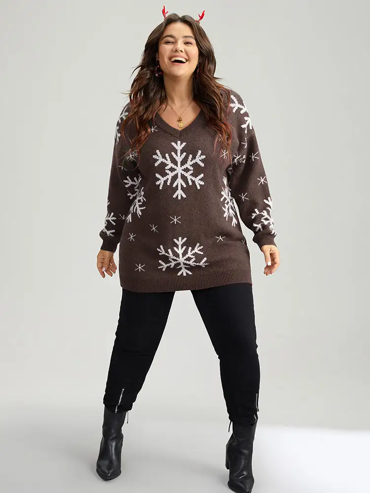 Anti-Pilling Snowflake Print Pullover