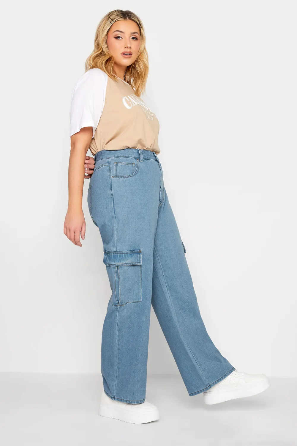 YOURS Curve Stone Brown Cargo Jeans