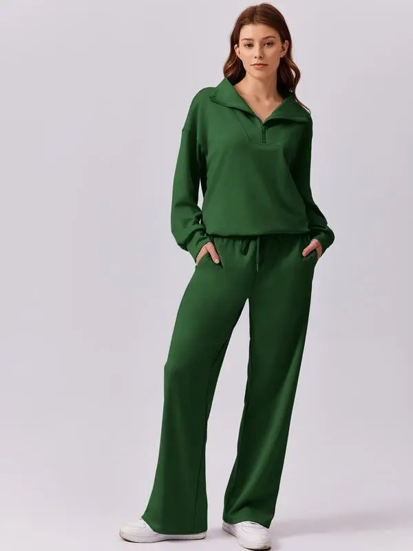 Women’s 2-Piece Sweatsuit – Half-Zip Pullover & Joggers