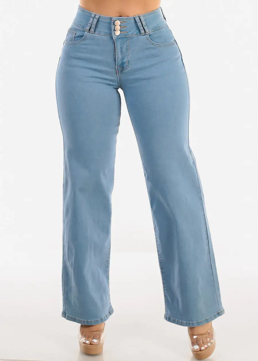 Butt Lift Straight Wide Leg Jeans Light Wash