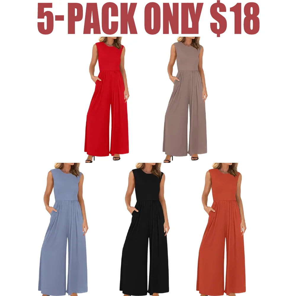 Women's Sleeveless Knit Jumpsuit – Wide Leg One-Piece Summer Outfit